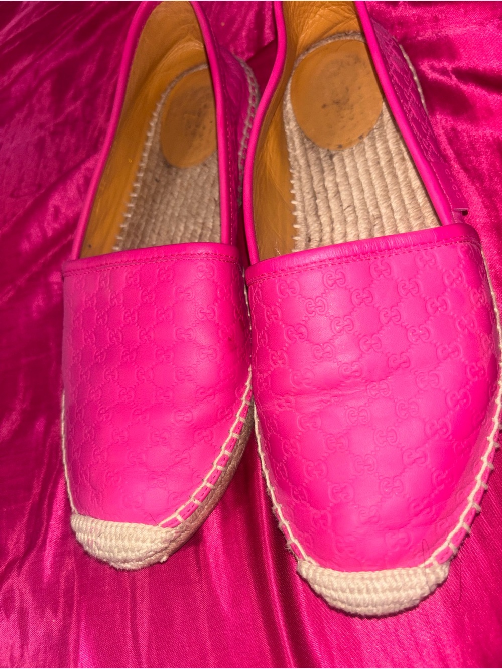 Gucci Hot Pink Leather Espadrille Flats